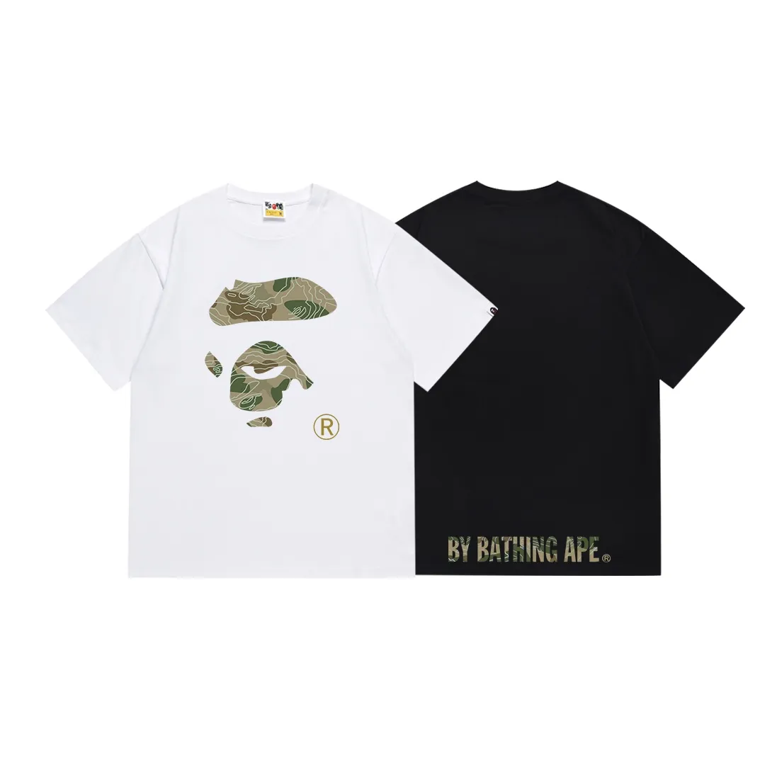 SC159#p110💰 (Top version) BAPE camouflage ape face printed short-sleeved T-shirt Made of 260 grams of high-quality high-weave pure cotton fabric, double yarn combed, soft texture and no pilling Imported environmentally friendly printing glue, bright and three-dimensional pattern, quality 💥Same style for men and women, the upper body is fashionable Color: black white Size: S M L XL XXL