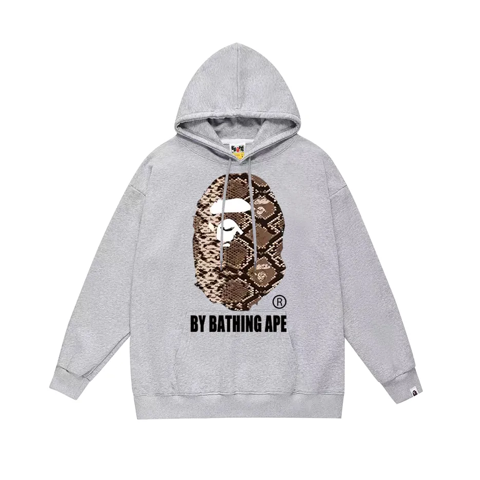P160 model number SC771# terry 80 plus velvet 90 (top version) BAPE great ape letter print classic python pattern hooded sweatshirt. Made of 380 grams of large terry (drop shoulder large version) fabric. The texture is soft and non-pilling. Imported environmentally friendly printing glue. The pattern is bright and three-dimensional. Quality 💥Same style for men and women. The upper body is trendy. Color: black white gray Size: S M L XL XXL