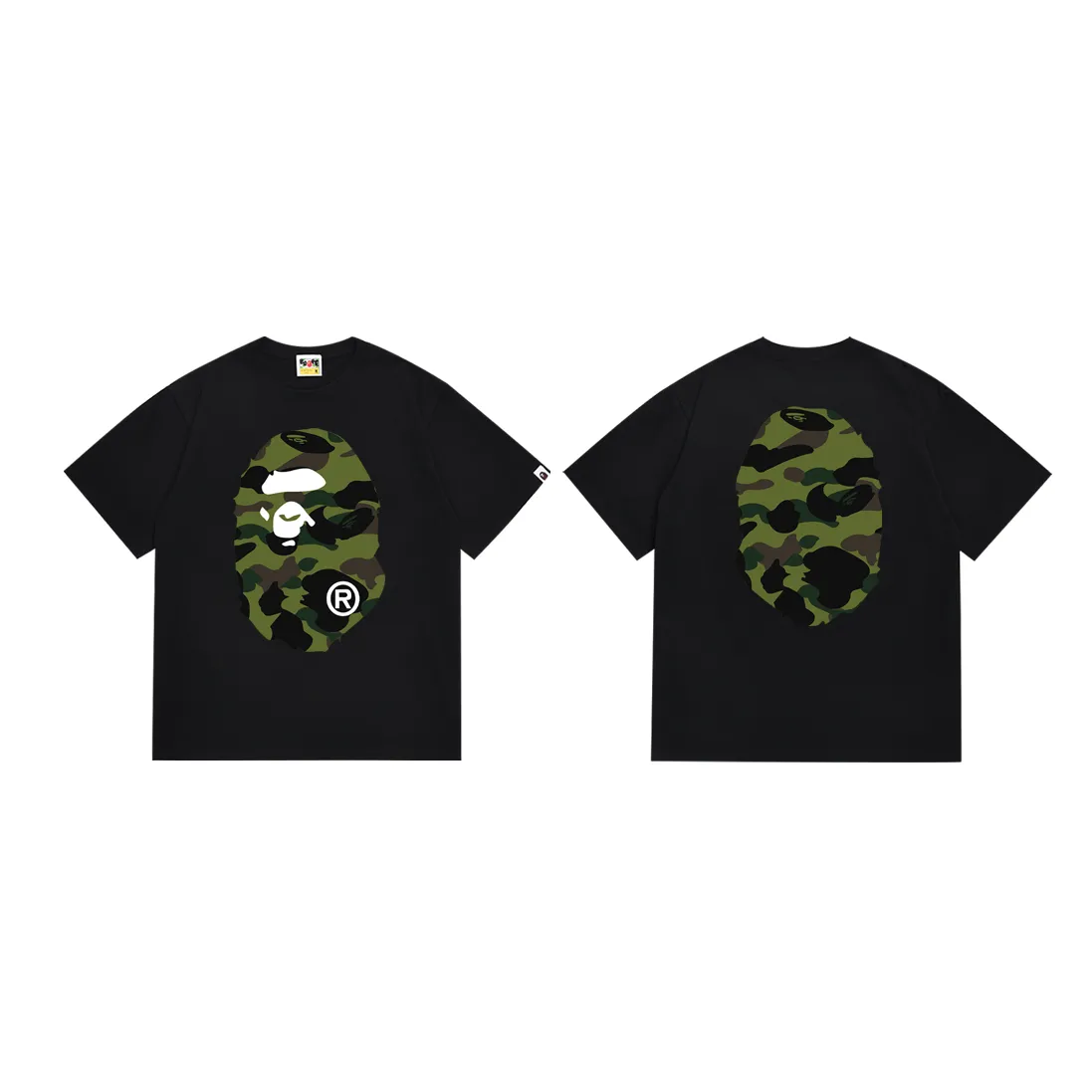 P110 SC060# (top version) BAPE double-sided camouflage ape head printed short-sleeved T-shirt Made of 260 grams of high-quality high-weave pure cotton fabric, double yarn combed, soft texture and no pilling Imported environmentally friendly printing glue, bright and three-dimensional pattern, quality 💥unisex style, the upper body is fashionable Color: white camouflage black camouflage white yellow black yellow white green black green white purple black purple white red black red Size: S M L XL XXL