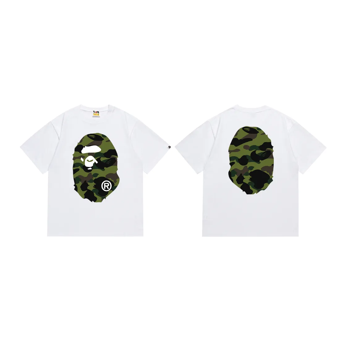 P110 SC060# (top version) BAPE double-sided camouflage ape head printed short-sleeved T-shirt Made of 260 grams of high-quality high-weave pure cotton fabric, double yarn combed, soft texture and no pilling Imported environmentally friendly printing glue, bright and three-dimensional pattern, quality 💥unisex style, the upper body is fashionable Color: white camouflage black camouflage white yellow black yellow white green black green white purple black purple white red black red Size: S M L XL XXL