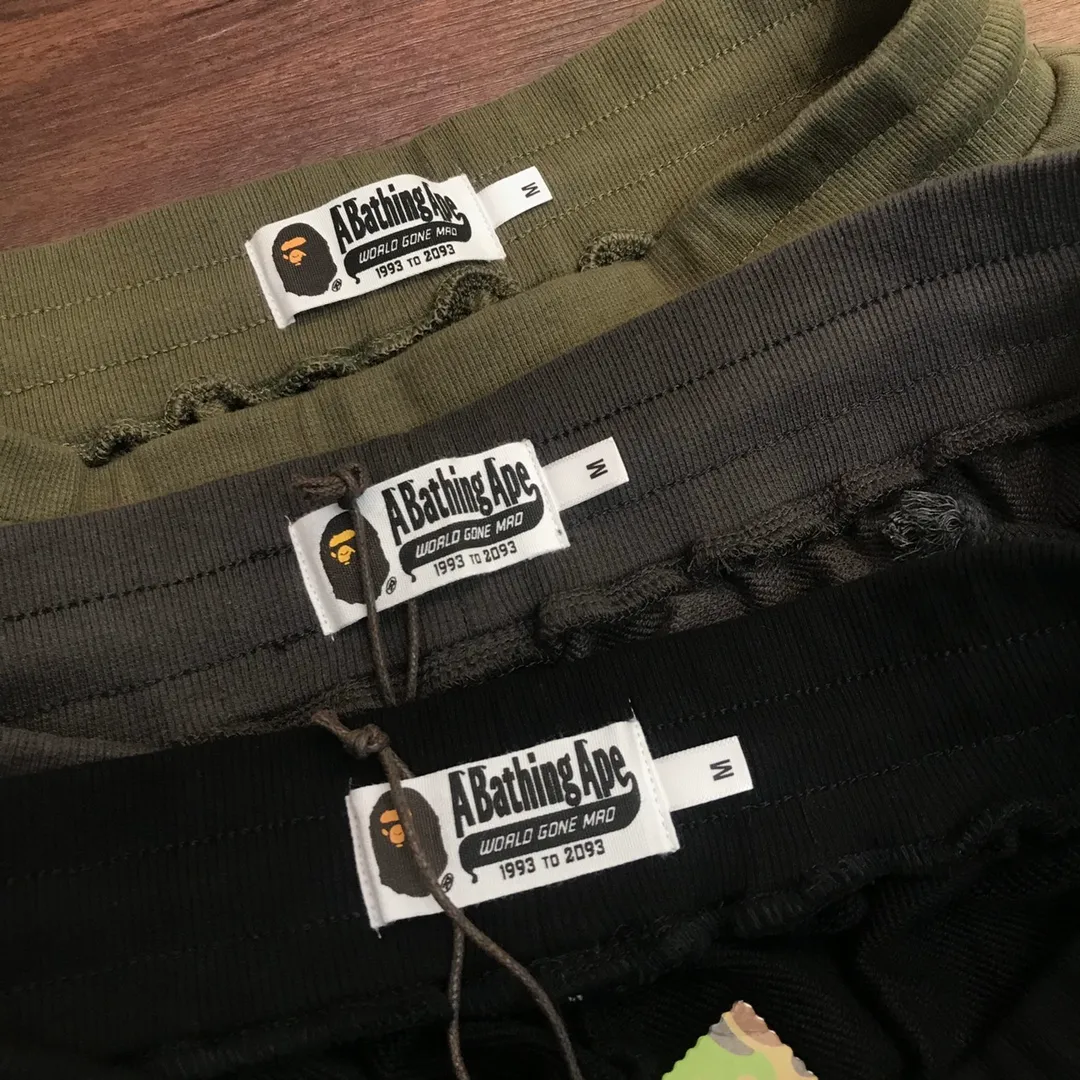 💰260 XX102 BAPE Embroidered Little Ape Casual Loose Trousers Customized Fabric Couple Style: M—XXL [Green Gray Black]