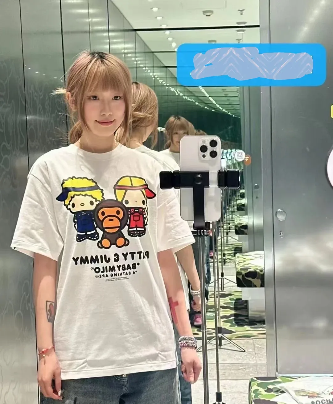 P110 00137 BAPE x Sanrio/Sanrio joint model FW24 PATTY & JIMMY Patty & Jimmy pattern letter printed logo short-sleeved T-shirt, same style for men and women, size smlxlxxl, white
