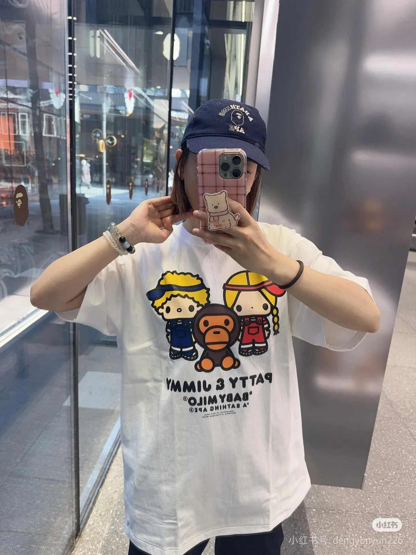 P110 00137 BAPE x Sanrio/Sanrio joint model FW24 PATTY & JIMMY Patty & Jimmy pattern letter printed logo short-sleeved T-shirt, same style for men and women, size smlxlxxl, white