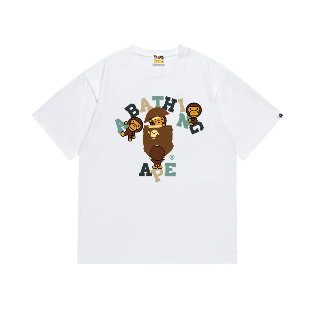 SC238#p110💰 (top version) BAPE cartoon BABY MILO ape head letter printed short-sleeved T-shirt. Made of 260 grams of high-quality high-weave pure cotton fabric. Double yarn combed. The texture is soft and does not pill. Imported environmentally friendly printing glue. The pattern is bright and three-dimensional. Quality💥Same style for men and women. The upper body is trendy. Color: black white. Size: S M L XL XXL