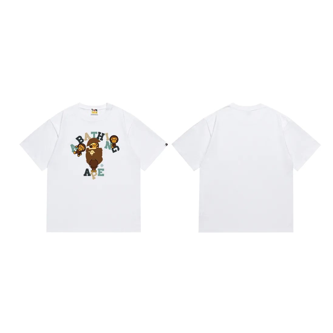 SC238#p110💰 (top version) BAPE cartoon BABY MILO ape head letter printed short-sleeved T-shirt. Made of 260 grams of high-quality high-weave pure cotton fabric. Double yarn combed. The texture is soft and does not pill. Imported environmentally friendly printing glue. The pattern is bright and three-dimensional. Quality💥Same style for men and women. The upper body is trendy. Color: black white. Size: S M L XL XXL