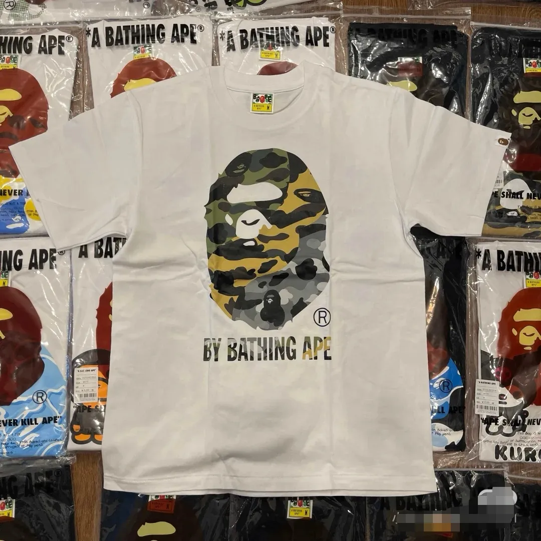 P110 001048 BAPE SS25 1ST CAMO series mixed color ape print round neck short-sleeved T-shirt, same style for men and women, size smlxlxxl, black and white