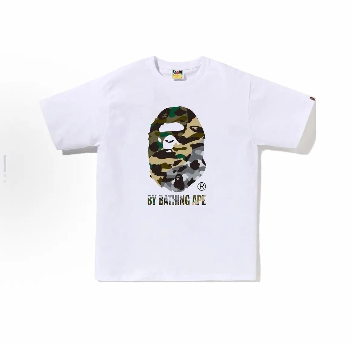 P110 001048 BAPE SS25 1ST CAMO series mixed color ape print round neck short-sleeved T-shirt, same style for men and women, size smlxlxxl, black and white