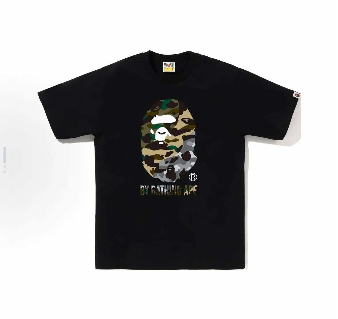 P110 001048 BAPE SS25 1ST CAMO series mixed color ape print round neck short-sleeved T-shirt, same style for men and women, size smlxlxxl, black and white