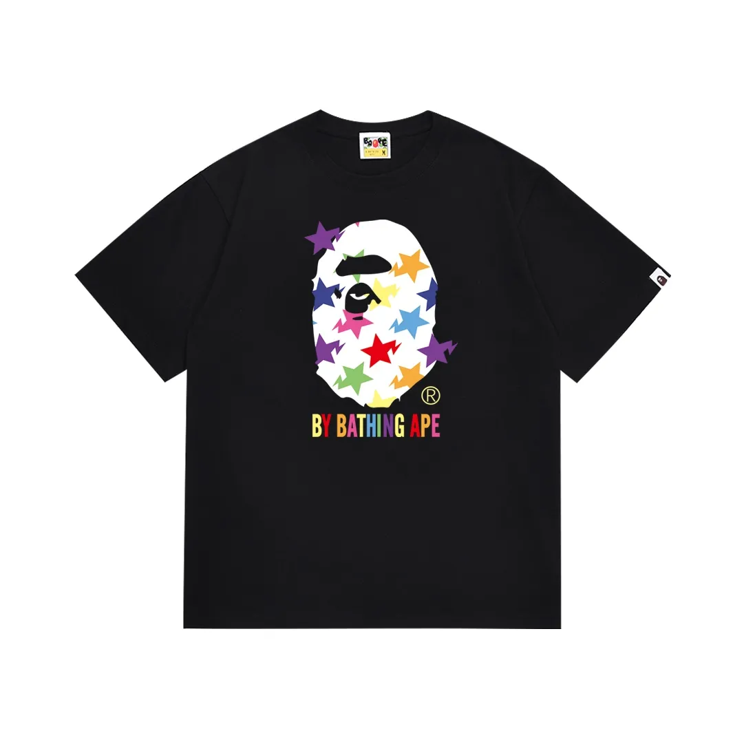 SC139#p110💰 (top version) BAPE ape head color STA star letter printed short-sleeved T-shirt Made of 260 grams of high-quality high-weave pure cotton fabric, double yarn combed, soft texture and no pilling Imported environmentally friendly printing glue, bright and three-dimensional pattern, quality 💥Same style for men and women, the upper body is fashionable Color: black white Size: S M L XL XXL