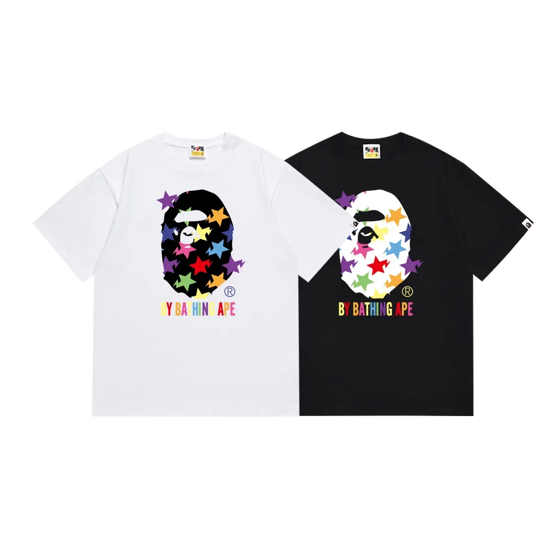 SC139#p110💰 (top version) BAPE ape head color STA star letter printed short-sleeved T-shirt Made of 260 grams of high-quality high-weave pure cotton fabric, double yarn combed, soft texture and no pilling Imported environmentally friendly printing glue, bright and three-dimensional pattern, quality 💥Same style for men and women, the upper body is fashionable Color: black white Size: S M L XL XXL