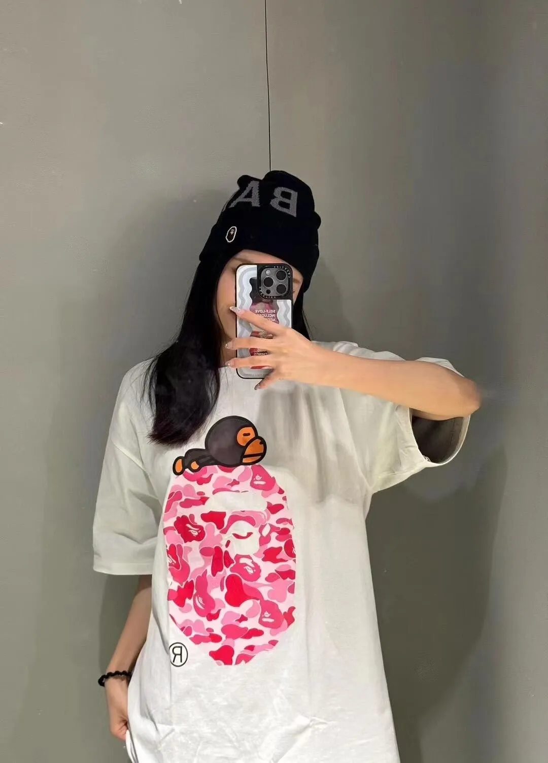 💰140 BAPE SS25 ABC CAMO series Cartoon ape orangutan pattern printing 280g weight linen cotton fabric ZP version Couple model: S-XXL [black pink white pink black blue white blue black green white green]