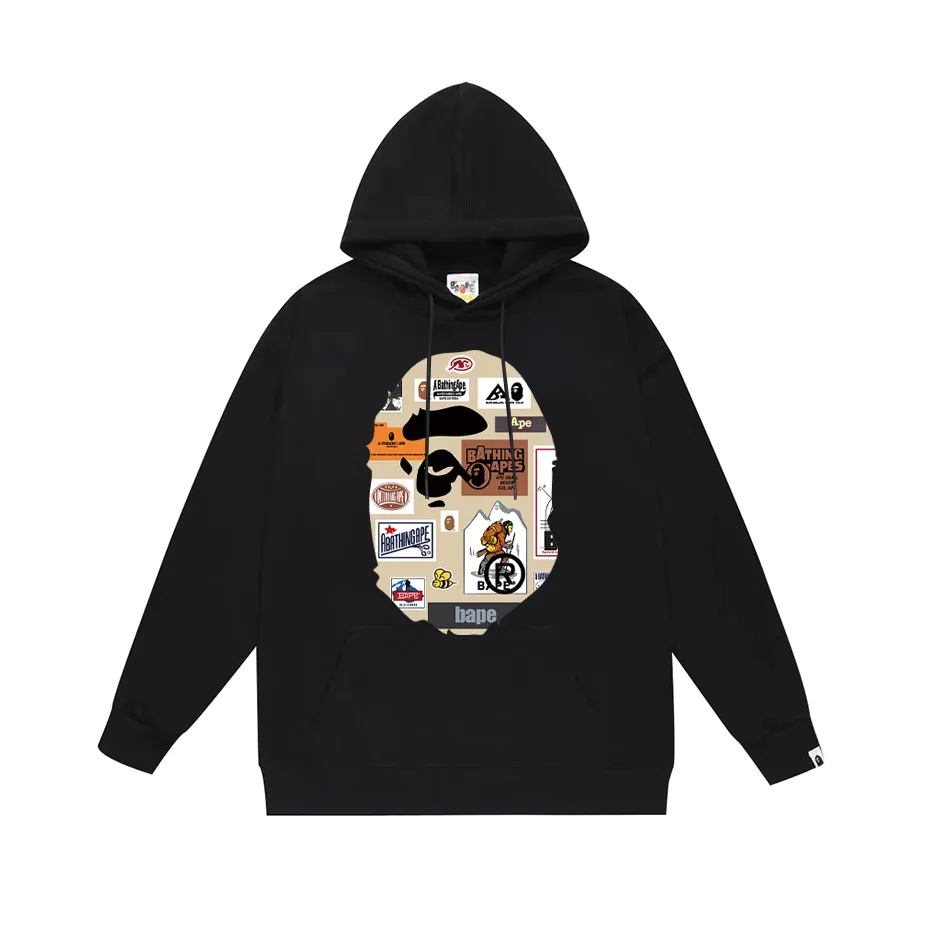 P190 model number SC607# terry 85 plus velvet 95 (top version) BAPE ape head print hooded sweatshirt Made of 380 grams of large terry (drop shoulder large version) fabric, soft texture and no pilling Imported environmentally friendly printing glue The pattern is bright and three-dimensional Quality 💥Same style for men and women The upper body is trendy Color: black white gray Size: S M L XL XXL