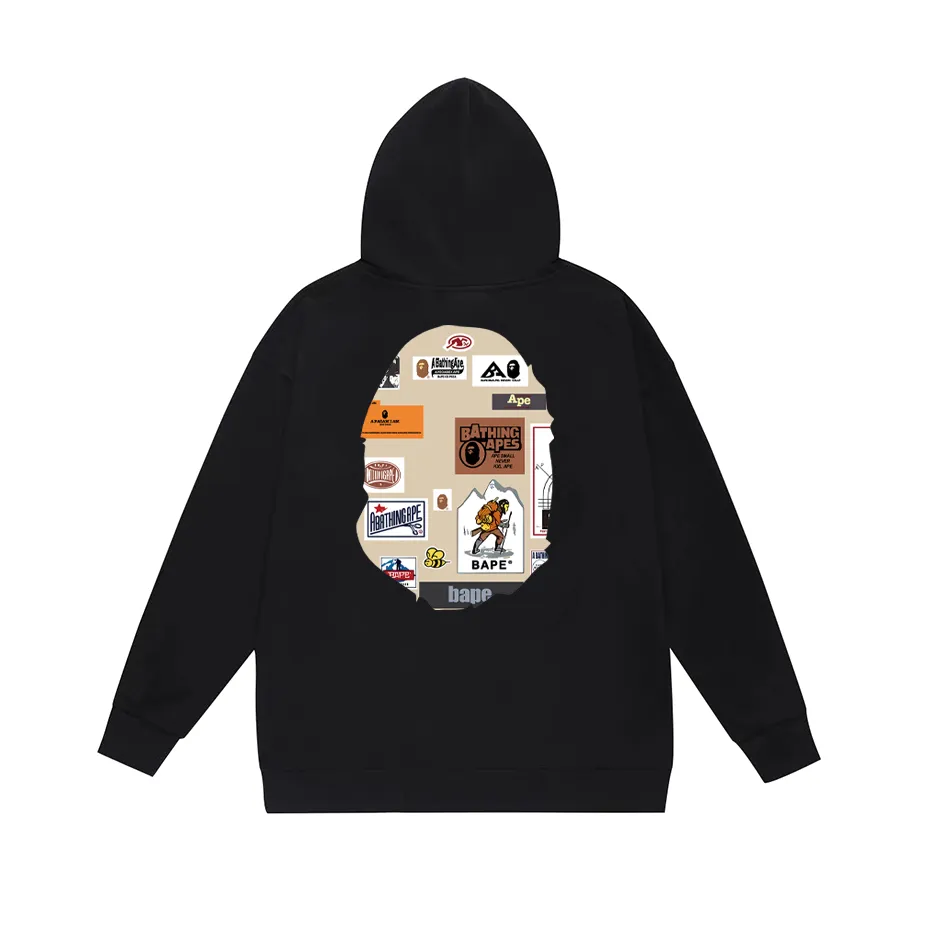 P190 model number SC607# terry 85 plus velvet 95 (top version) BAPE ape head print hooded sweatshirt Made of 380 grams of large terry (drop shoulder large version) fabric, soft texture and no pilling Imported environmentally friendly printing glue The pattern is bright and three-dimensional Quality 💥Same style for men and women The upper body is trendy Color: black white gray Size: S M L XL XXL