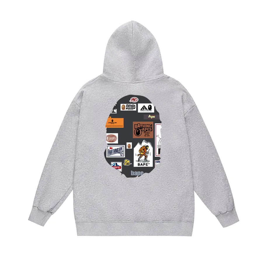 P190 model number SC607# terry 85 plus velvet 95 (top version) BAPE ape head print hooded sweatshirt Made of 380 grams of large terry (drop shoulder large version) fabric, soft texture and no pilling Imported environmentally friendly printing glue The pattern is bright and three-dimensional Quality 💥Same style for men and women The upper body is trendy Color: black white gray Size: S M L XL XXL