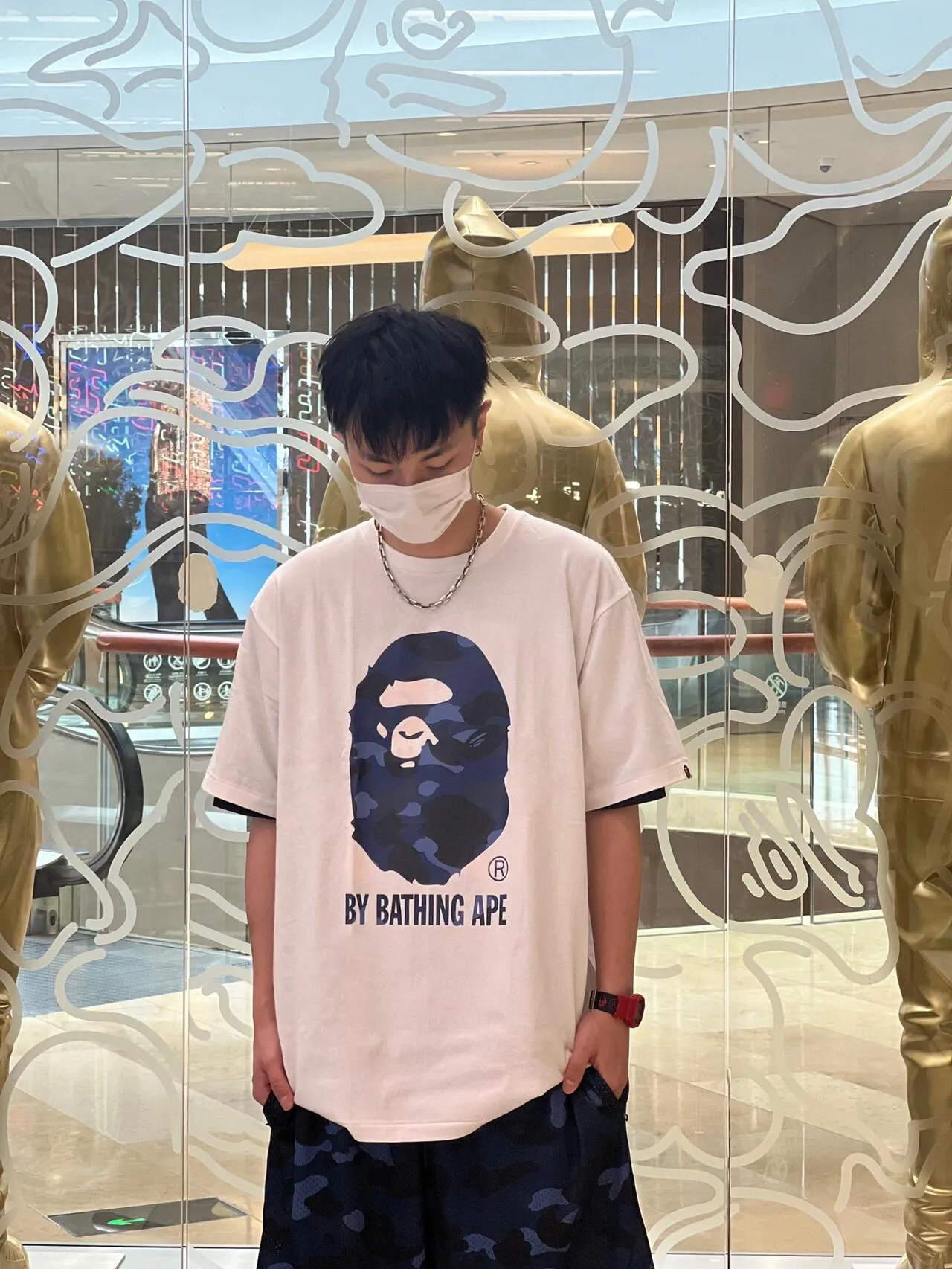 💰140 BAPE camouflage great ape letter print short-sleeved T-shirt 280g weight linen cotton fabric Couple style: S-XXL [white blue black blue white red black red white purple black purple]