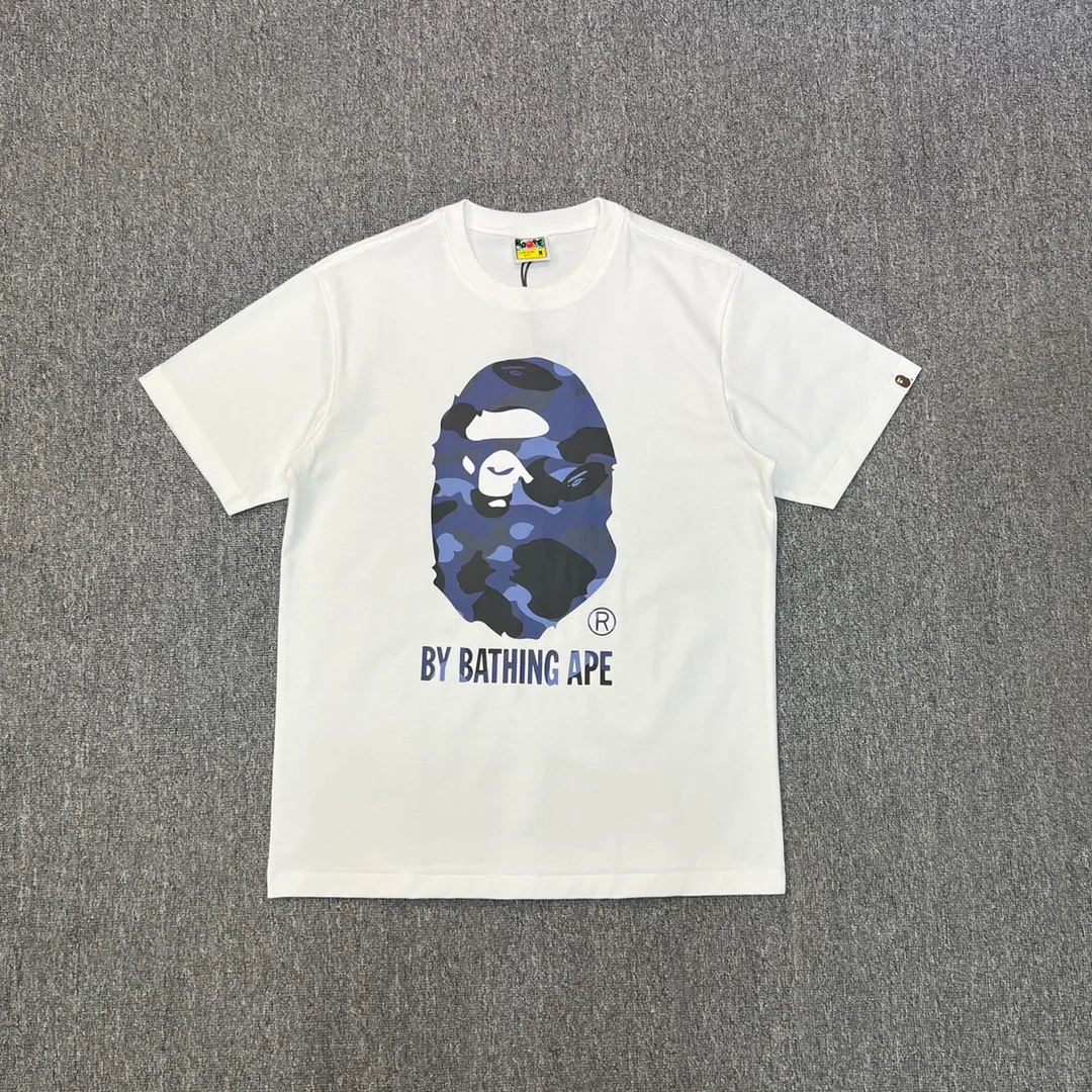 💰140 BAPE camouflage great ape letter print short-sleeved T-shirt 280g weight linen cotton fabric Couple style: S-XXL [white blue black blue white red black red white purple black purple]