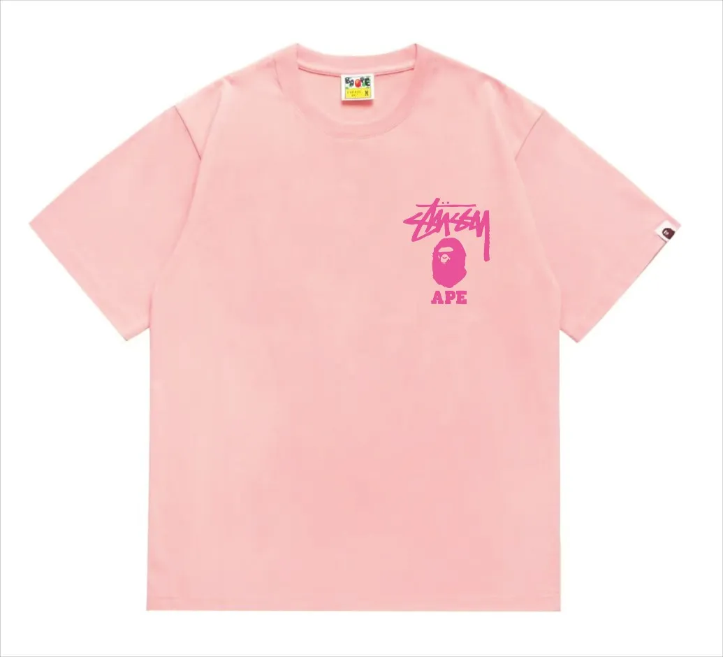 SC202#p110💰 (top version) BAPE×Stussy co-branded Stussy letter ape print T-shirt Made of 260 grams of high-quality high-weave pure cotton fabric, double yarn combed, soft texture without pilling, imported environmentally friendly printing glue, bright and three-dimensional pattern, quality 💥Same style for men and women, the upper body is fashionable Color: black pink white pink gray pink pink pink red pink black and white gray and white pink and white red and white white and black Gray and black Pink and black Red and black Size: S M L XL XXL