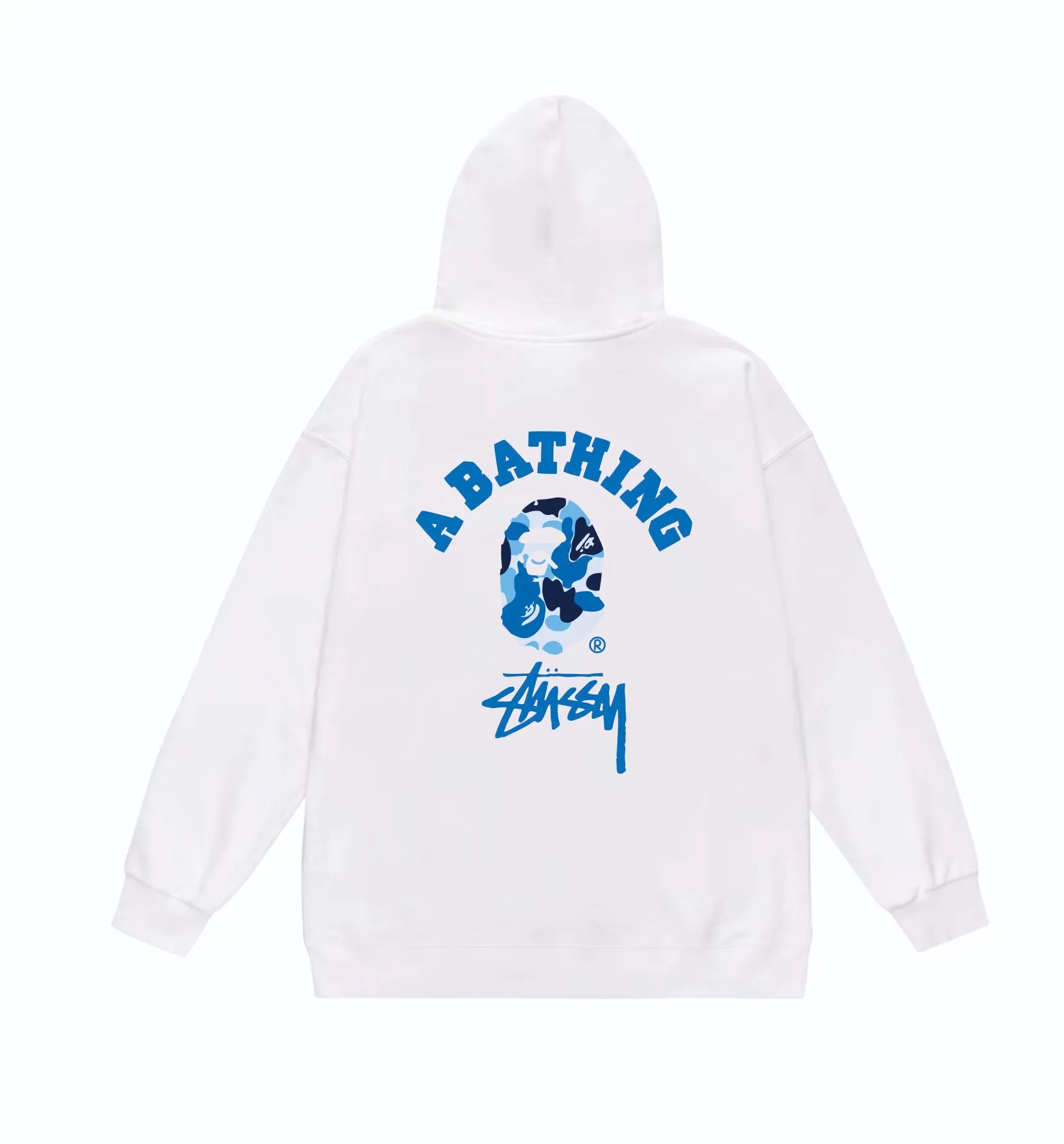 P160 model number SC811# terry 80 plus velvet 90 (top version) BAPE×STUSSY co-branded Stussy letter printed hooded sweatshirt Made of 380 grams of large terry (drop shoulder large version) fabric, soft texture and no pilling Imported environmentally friendly printing glue The pattern is bright and three-dimensional Quality 💥Same style for men and women The upper body is trendy Color: Black White Gray Size: S M L XL XXL