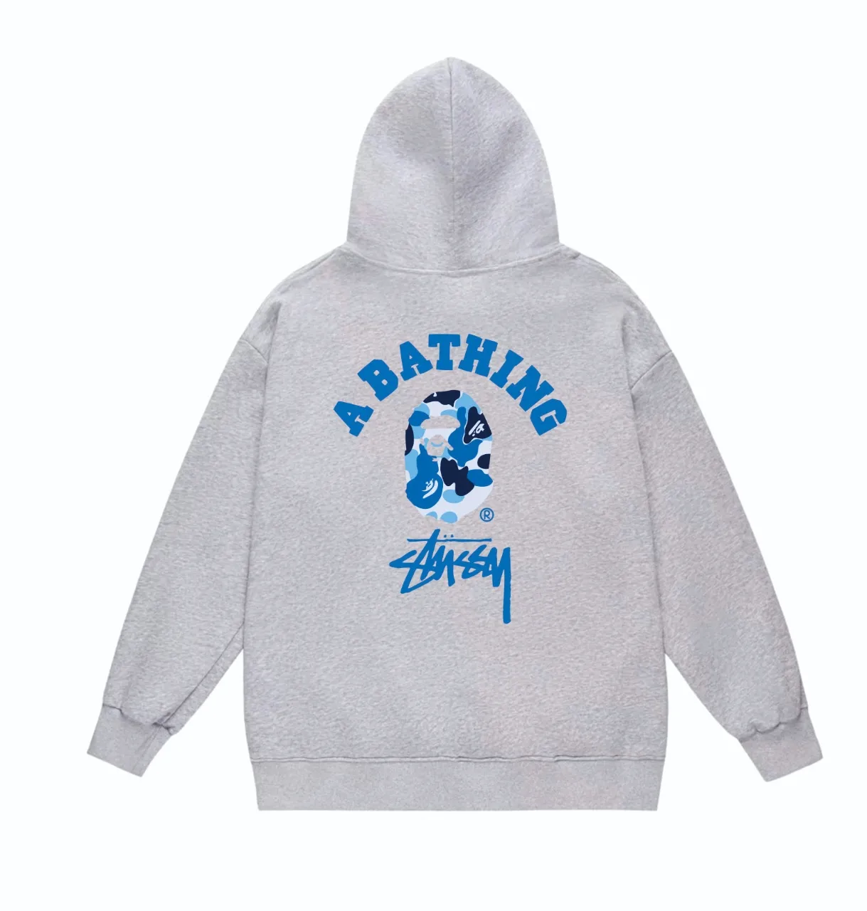 P160 model number SC811# terry 80 plus velvet 90 (top version) BAPE×STUSSY co-branded Stussy letter printed hooded sweatshirt Made of 380 grams of large terry (drop shoulder large version) fabric, soft texture and no pilling Imported environmentally friendly printing glue The pattern is bright and three-dimensional Quality 💥Same style for men and women The upper body is trendy Color: Black White Gray Size: S M L XL XXL