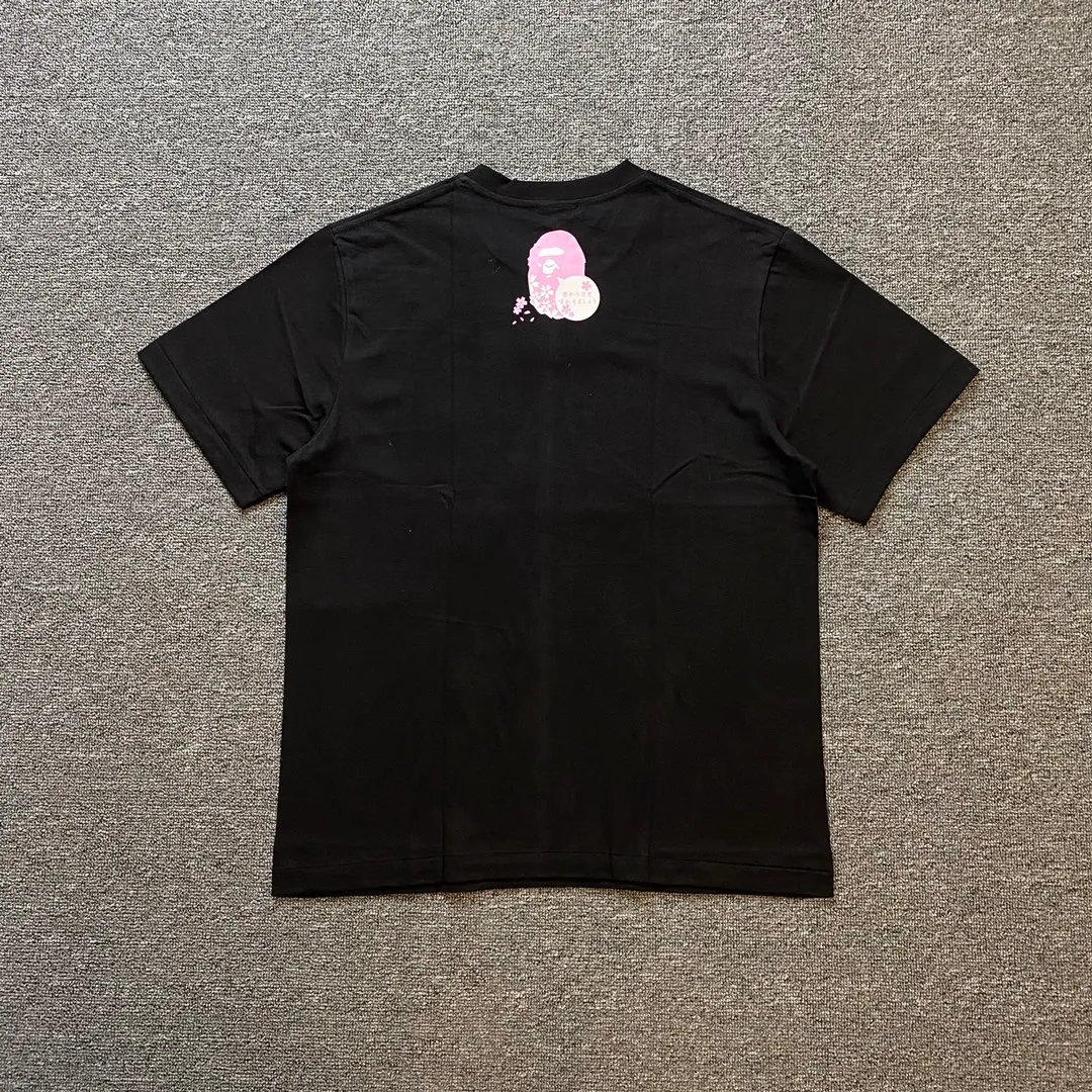 💰140 Bape Sakura Tree Second Generation Limited 2022SS Linen Cotton Fabric 280g Couple Style: S—XXL [Black White]