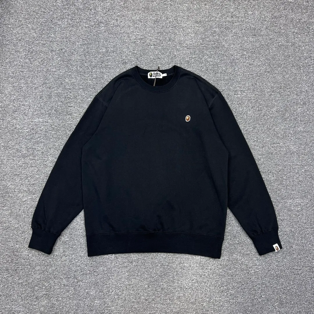 💰260 XX261 BAPE Solid color label embroidered little ape head Logo 420g weight pure cotton fabric ZP version Couple style: S—XXL [Black Gray]