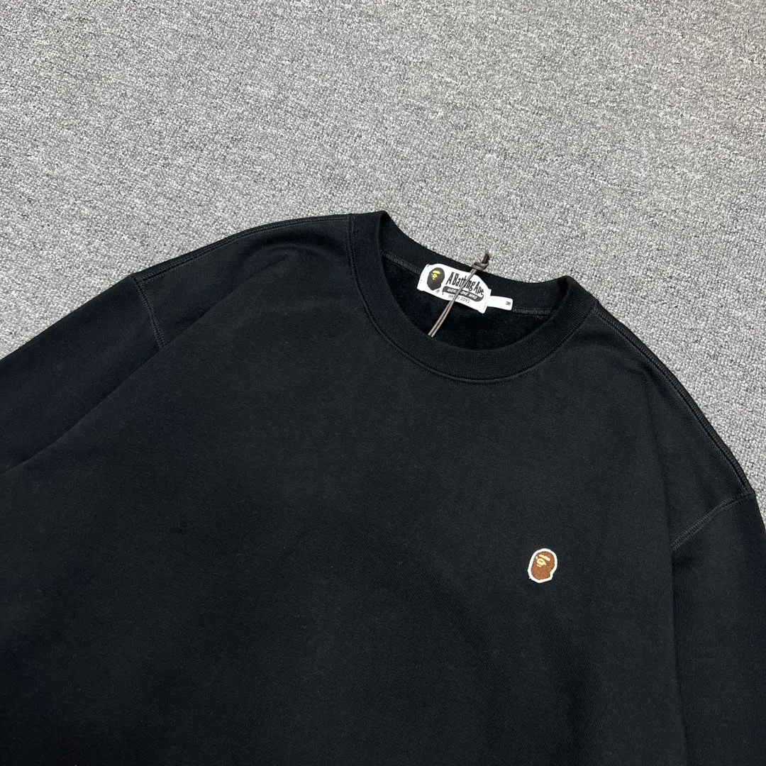 💰260 XX261 BAPE Solid color label embroidered little ape head Logo 420g weight pure cotton fabric ZP version Couple style: S—XXL [Black Gray]