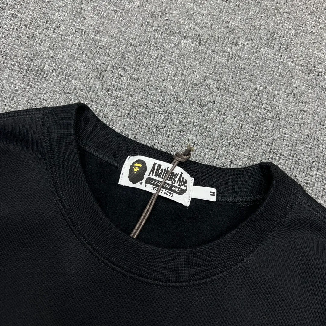 💰260 XX261 BAPE Solid color label embroidered little ape head Logo 420g weight pure cotton fabric ZP version Couple style: S—XXL [Black Gray]