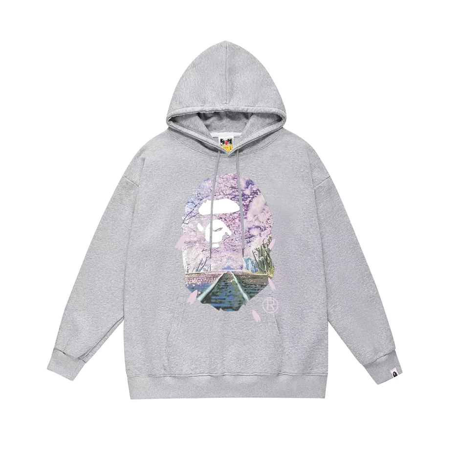 P190 model number SC603# terry 85 plus velvet 95 (top version) BAPE SAKURA ape head cherry blossom print hooded sweatshirt Made of 380g large terry (drop shoulder large version) fabric, soft and non-pilling, imported environmentally friendly printing glue, bright and three-dimensional pattern, quality 💥Same style for men and women, the upper body is fashionable Color: black white gray Size: S M L XL XXL