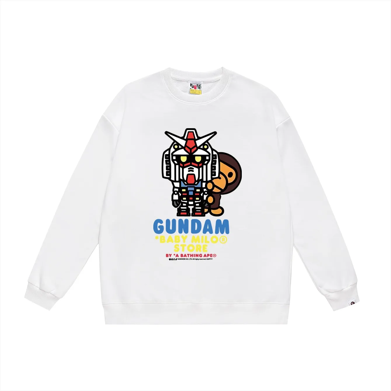 P150 model number SC489# terry 75 plus velvet 80 (top version) BAPE robot monkey cartoon animation pattern printed round neck sweatshirt Made of 350 grams of large terry (drop shoulder large version) fabric, soft texture and no pilling Imported environmentally friendly printing glue The pattern is bright and three-dimensional Quality 💥Same style for men and women The upper body is trendy Color: black white gray Size: S M L XL XXL