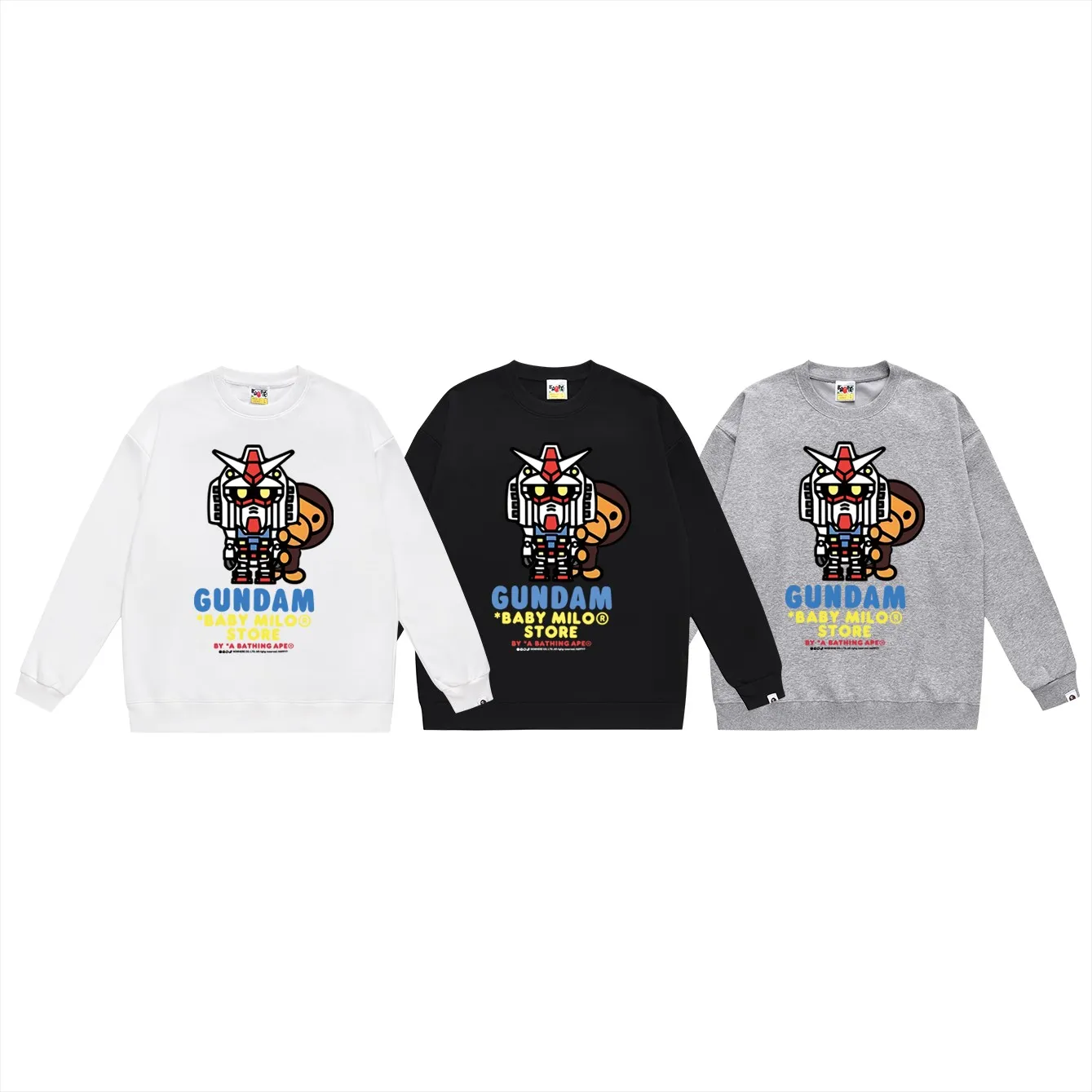 P150 model number SC489# terry 75 plus velvet 80 (top version) BAPE robot monkey cartoon animation pattern printed round neck sweatshirt Made of 350 grams of large terry (drop shoulder large version) fabric, soft texture and no pilling Imported environmentally friendly printing glue The pattern is bright and three-dimensional Quality 💥Same style for men and women The upper body is trendy Color: black white gray Size: S M L XL XXL