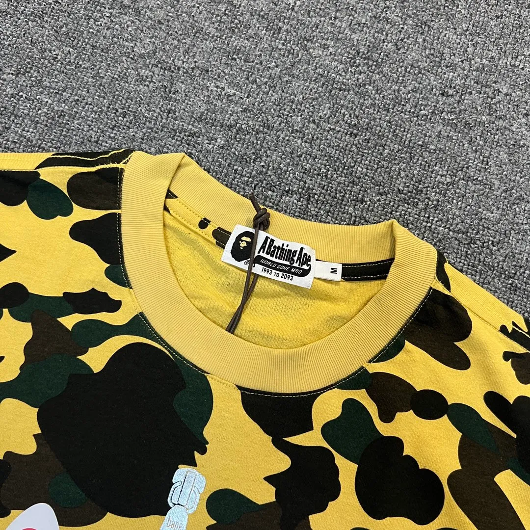 💰140 BAPE shark camouflage WGM classic reproduction ZP version 255g weight pure cotton all-over printed camouflage couple model: S-XXL [green yellow red purple blue]