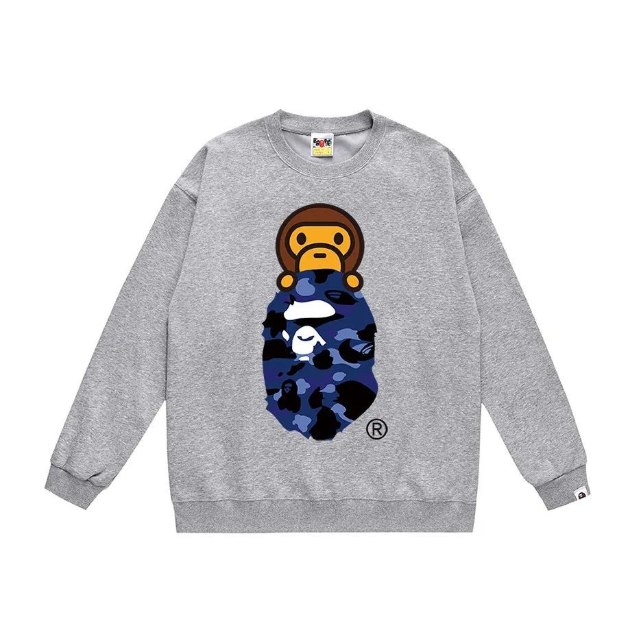 P150 model number SC468# terry 75 plus velvet 80 (top version) BAPE COLOR CAMO MILO ON APE camouflage ape print round neck sweatshirt Made of 350g large terry (drop shoulder large version) fabric, soft and non-pilling, imported environmentally friendly printing glue, bright and three-dimensional pattern, quality 💥Same style for men and women, the upper body is trendy. Color: black and red, white and red, gray and red, black and blue, white and blue, gray and blue, black and yellow. White and yellow Gray and yellow Black and purple White and purple Gray and purple Size: S M L XL XXL