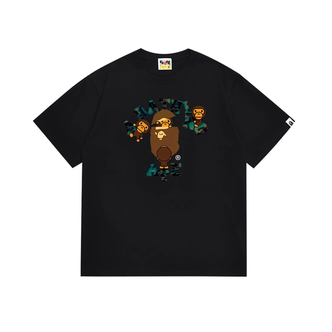 SC119#p110💰 (top version) BAPE cartoon BABYMILO ape head letter printed short-sleeved T-shirt Made of 260 grams of high-quality high-weave pure cotton fabric, double yarn combed, soft texture and no pilling Imported environmentally friendly printing glue, bright and three-dimensional pattern, quality 💥Same style for men and women, the upper body is fashionable Color: black white Size: S M L XL XXL