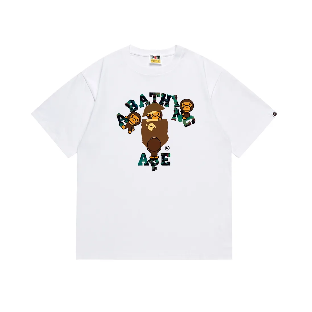 SC119#p110💰 (top version) BAPE cartoon BABYMILO ape head letter printed short-sleeved T-shirt Made of 260 grams of high-quality high-weave pure cotton fabric, double yarn combed, soft texture and no pilling Imported environmentally friendly printing glue, bright and three-dimensional pattern, quality 💥Same style for men and women, the upper body is fashionable Color: black white Size: S M L XL XXL