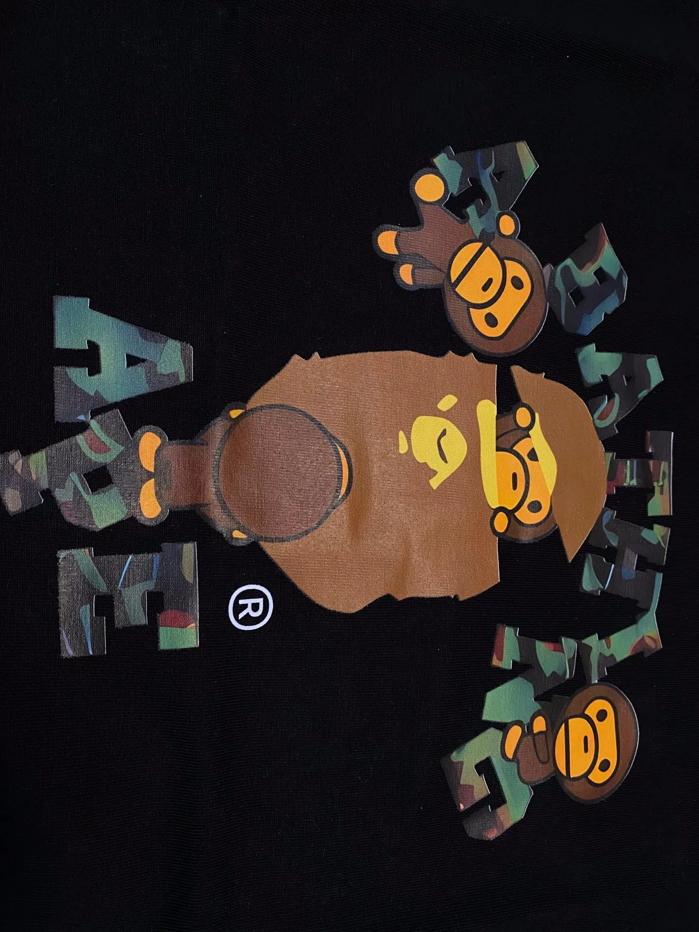 SC119#p110💰 (top version) BAPE cartoon BABYMILO ape head letter printed short-sleeved T-shirt Made of 260 grams of high-quality high-weave pure cotton fabric, double yarn combed, soft texture and no pilling Imported environmentally friendly printing glue, bright and three-dimensional pattern, quality 💥Same style for men and women, the upper body is fashionable Color: black white Size: S M L XL XXL