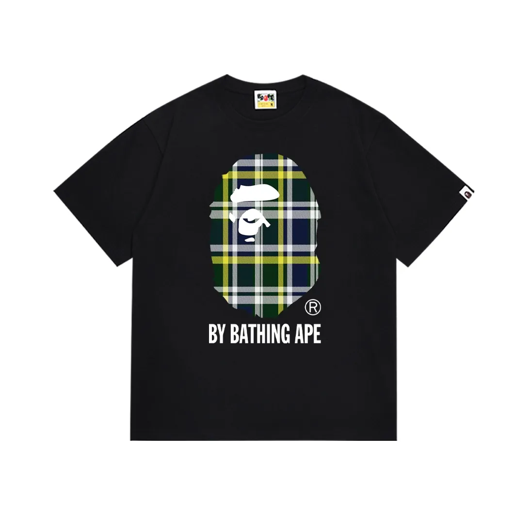 SC150#p110💰 (top version) BAPE plaid ape head letter printed short-sleeved T-shirt Made of 260 grams of high-quality high-weave pure cotton fabric, double yarn combed, soft texture and no pilling Imported environmentally friendly printing glue, bright and three-dimensional pattern, quality 💥Same style for men and women, the upper body is fashionable Color: black white Size: S M L XL XXL