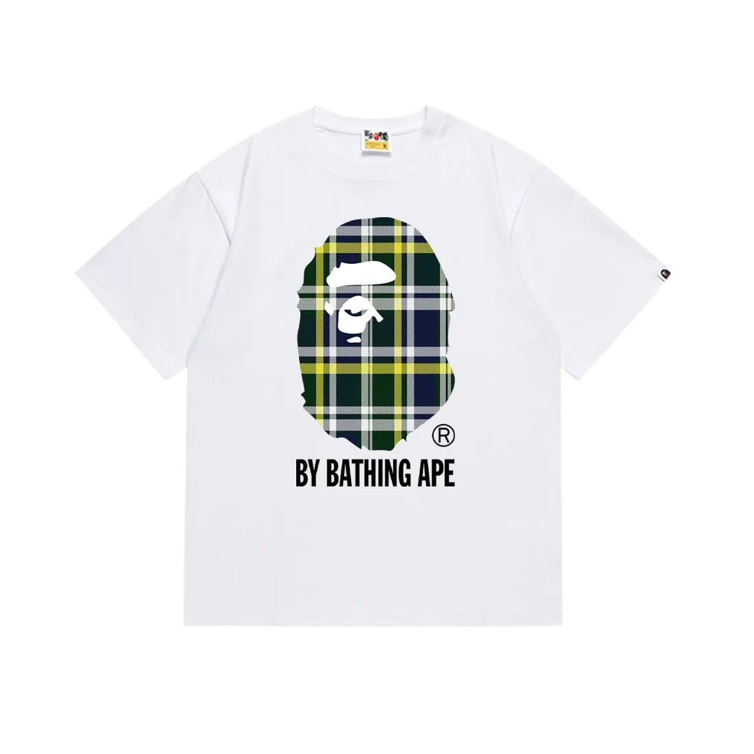 SC150#p110💰 (top version) BAPE plaid ape head letter printed short-sleeved T-shirt Made of 260 grams of high-quality high-weave pure cotton fabric, double yarn combed, soft texture and no pilling Imported environmentally friendly printing glue, bright and three-dimensional pattern, quality 💥Same style for men and women, the upper body is fashionable Color: black white Size: S M L XL XXL