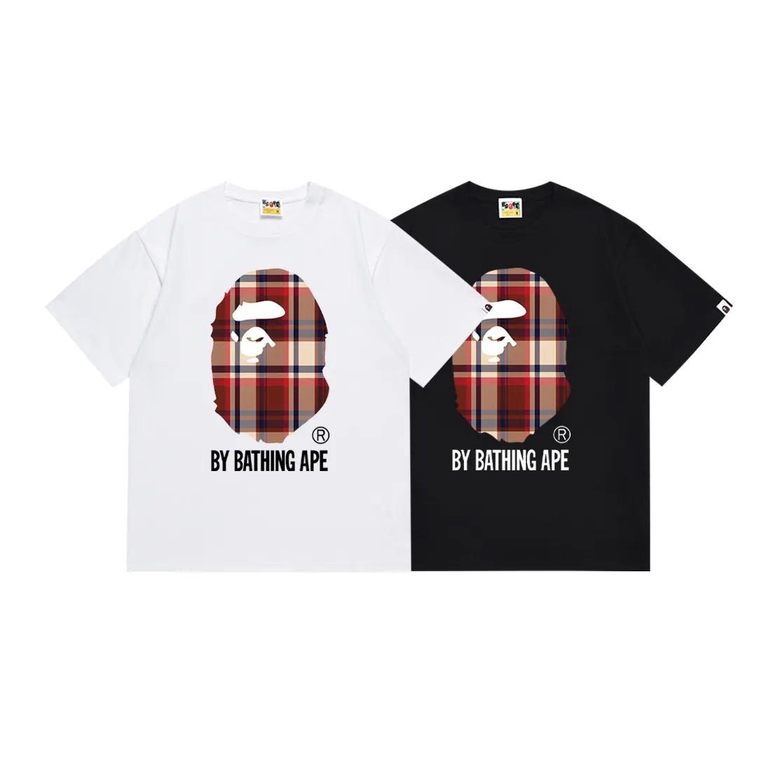 SC150#p110💰 (top version) BAPE plaid ape head letter printed short-sleeved T-shirt Made of 260 grams of high-quality high-weave pure cotton fabric, double yarn combed, soft texture and no pilling Imported environmentally friendly printing glue, bright and three-dimensional pattern, quality 💥Same style for men and women, the upper body is fashionable Color: black white Size: S M L XL XXL