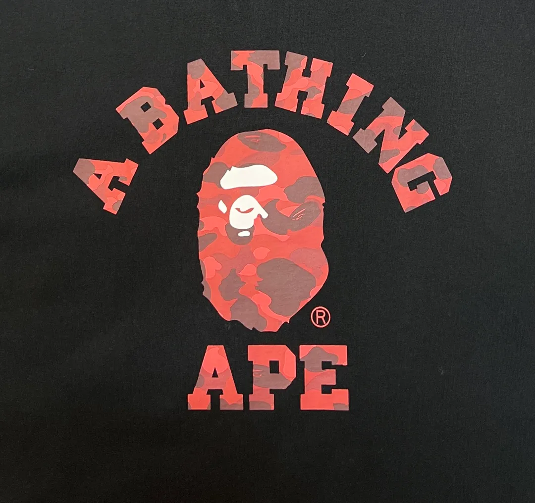 💰140 BAPE camouflage ape head letter printed short-sleeved T-shirt 270g weight linen cotton fabric Couple style: S-XXL [white blue black blue white purple black purple white red black red]
