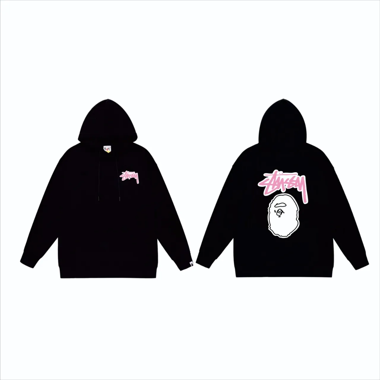 P160 model number SC806# terry 80 plus velvet 90 (top version) BAPE×STUSSY co-branded Stussy letter printed hooded sweatshirt Made of 380g large terry (drop shoulder large version) fabric, soft texture and no pilling Imported environmentally friendly printing glue The pattern is bright and three-dimensional Quality 💥Same style for men and women The upper body is trendy Color: black white gray Size: S M L XL XXL