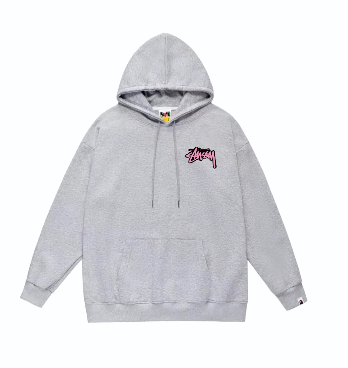 P160 model number SC806# terry 80 plus velvet 90 (top version) BAPE×STUSSY co-branded Stussy letter printed hooded sweatshirt Made of 380g large terry (drop shoulder large version) fabric, soft texture and no pilling Imported environmentally friendly printing glue The pattern is bright and three-dimensional Quality 💥Same style for men and women The upper body is trendy Color: black white gray Size: S M L XL XXL