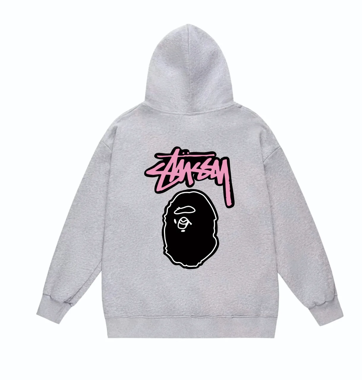 P160 model number SC806# terry 80 plus velvet 90 (top version) BAPE×STUSSY co-branded Stussy letter printed hooded sweatshirt Made of 380g large terry (drop shoulder large version) fabric, soft texture and no pilling Imported environmentally friendly printing glue The pattern is bright and three-dimensional Quality 💥Same style for men and women The upper body is trendy Color: black white gray Size: S M L XL XXL