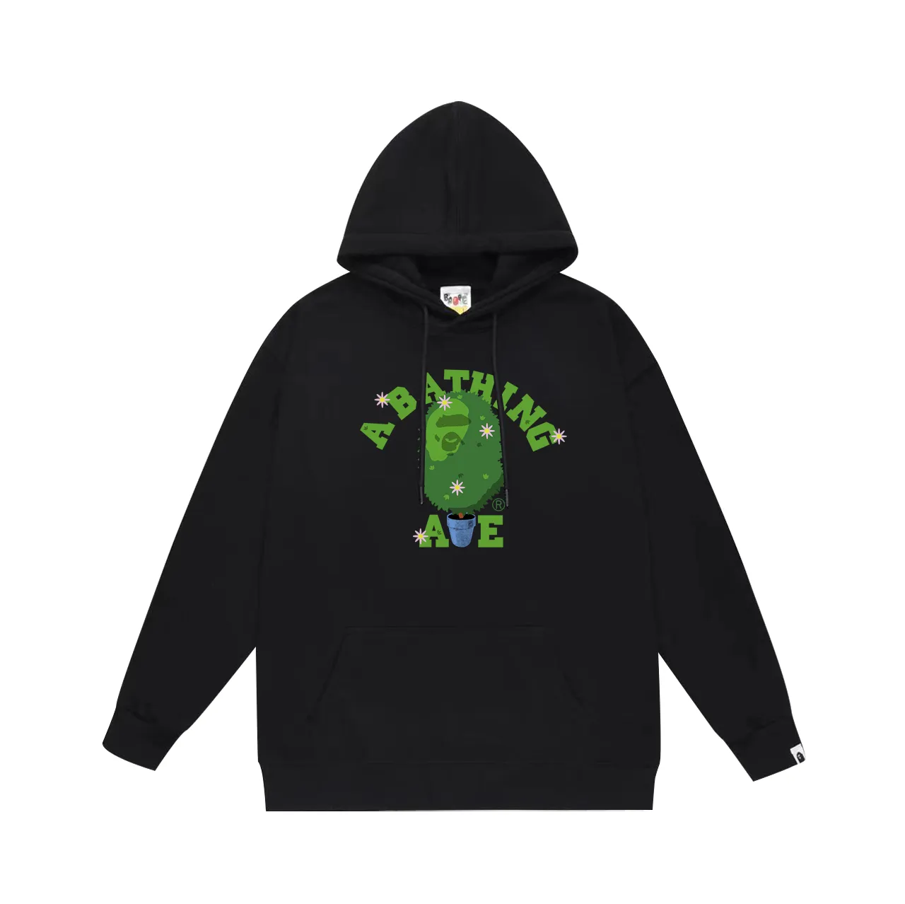 P160 model number SC783# terry 80 plus velvet 90 (top version) BAPE potted flower limited edition printed hooded sweatshirt. Made of 380g large terry (drop shoulder large version) fabric. The texture is soft and non-pilling. Imported environmentally friendly printing glue. The pattern is bright and three-dimensional. Quality 💥Same style for men and women. The upper body is trendy. Color: black white gray Size: S M L XL XXL
