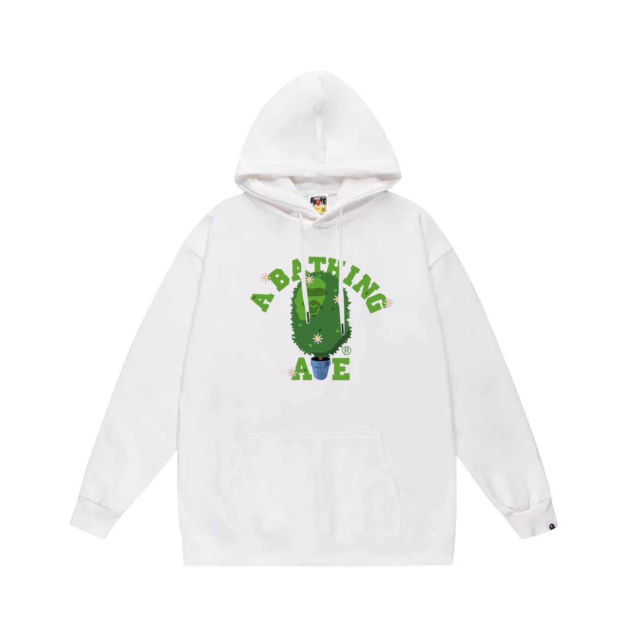 P160 model number SC783# terry 80 plus velvet 90 (top version) BAPE potted flower limited edition printed hooded sweatshirt. Made of 380g large terry (drop shoulder large version) fabric. The texture is soft and non-pilling. Imported environmentally friendly printing glue. The pattern is bright and three-dimensional. Quality 💥Same style for men and women. The upper body is trendy. Color: black white gray Size: S M L XL XXL