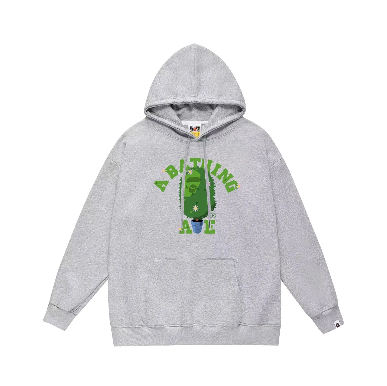P160 model number SC783# terry 80 plus velvet 90 (top version) BAPE potted flower limited edition printed hooded sweatshirt. Made of 380g large terry (drop shoulder large version) fabric. The texture is soft and non-pilling. Imported environmentally friendly printing glue. The pattern is bright and three-dimensional. Quality 💥Same style for men and women. The upper body is trendy. Color: black white gray Size: S M L XL XXL