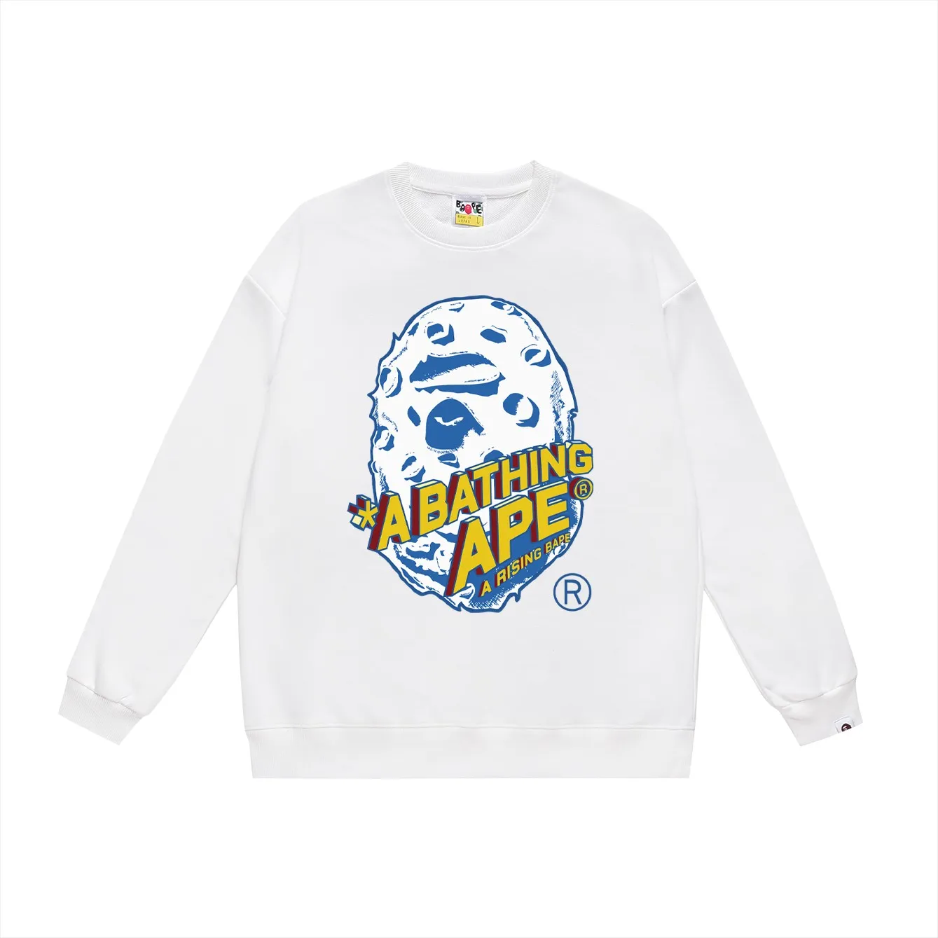 P150 model number SC484# terry 75 plus velvet 80 (top version) BAPE moon ape head rocket letter comic style round neck sweatshirt Made of 350g large terry (drop shoulder large version) fabric, soft texture and no pilling Imported environmentally friendly printing glue The pattern is bright and three-dimensional Quality 💥Same style for men and women The upper body is fashionable Color: black white gray Size: S M L XL XXL