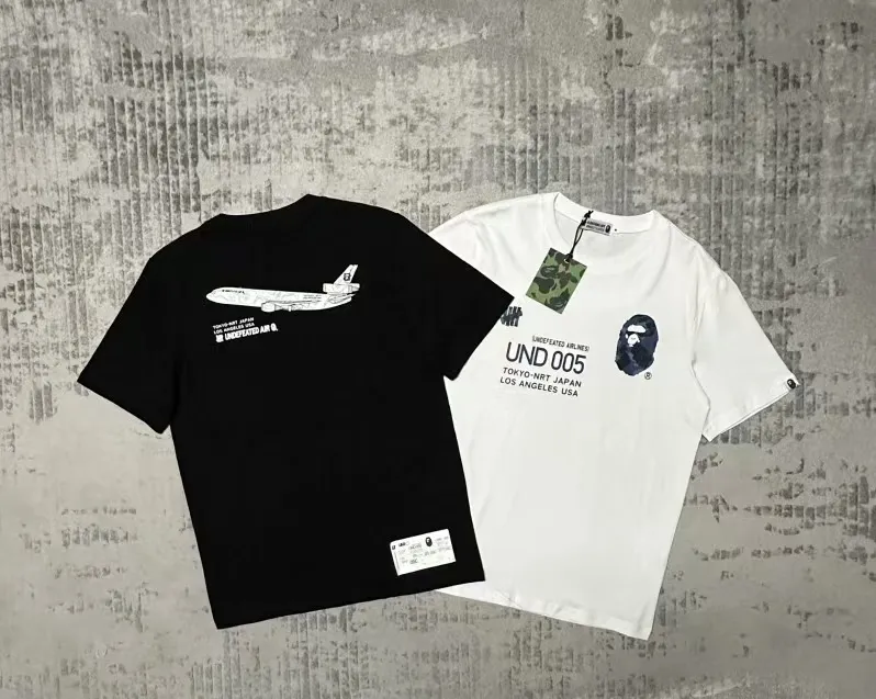 P110 001002 UNDEFEATED x BAPE collaboration series, five-stripe letter pattern printed ape head round neck short-sleeved T-shirt, same style for men and women, size smlxlxxl, black and blue, white and blue