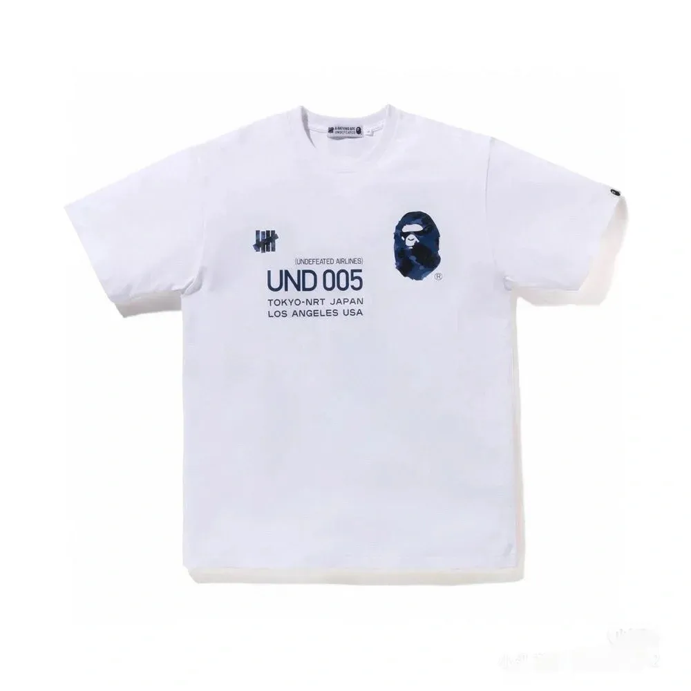 P110 001002 UNDEFEATED x BAPE collaboration series, five-stripe letter pattern printed ape head round neck short-sleeved T-shirt, same style for men and women, size smlxlxxl, black and blue, white and blue