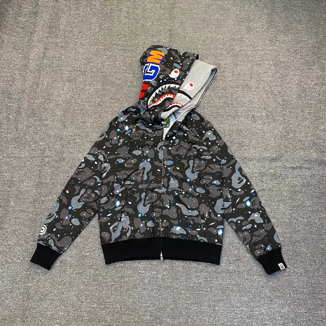 💰440 BAPE SPACE CAMO SHARK 21SS Luminous starry sky camouflage double-headed shark sweatshirt Couple style: S—XXL [Black White]