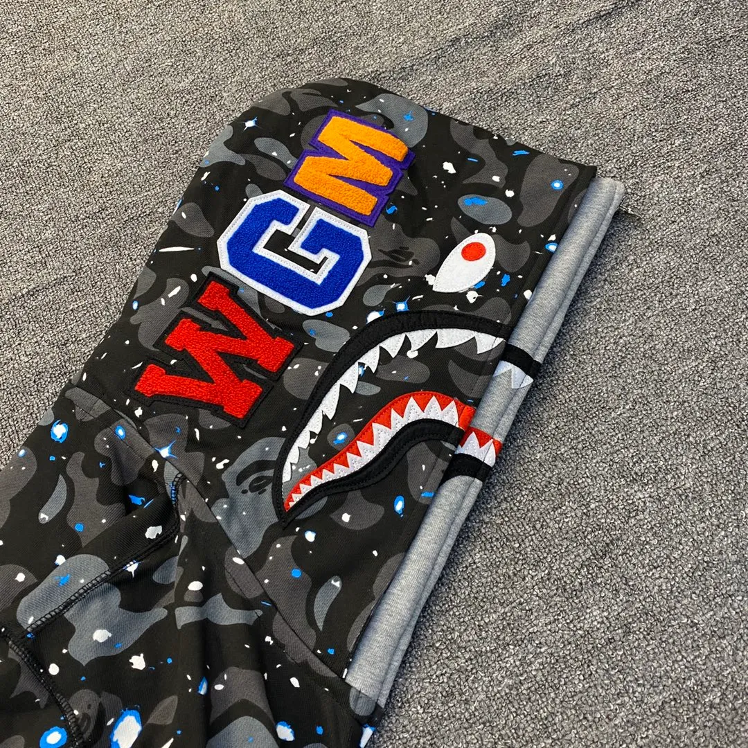 💰440 BAPE SPACE CAMO SHARK 21SS Luminous starry sky camouflage double-headed shark sweatshirt Couple style: S—XXL [Black White]